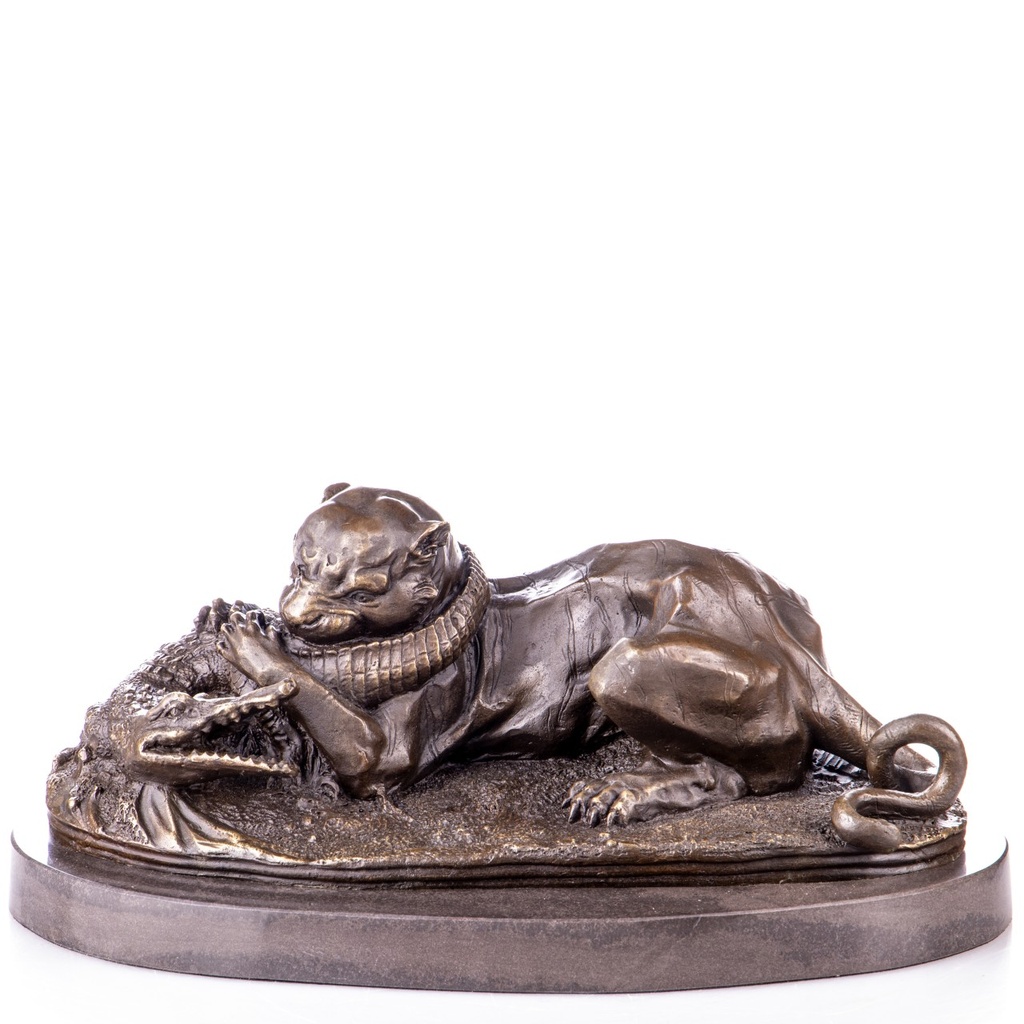 [LA-1821861] Bronzeskulptur Bronzefigur Tiger und Krokodil