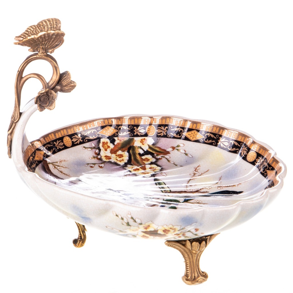 [LA-1821867] Porzellan mit Bronze Schale mit Schmetterling