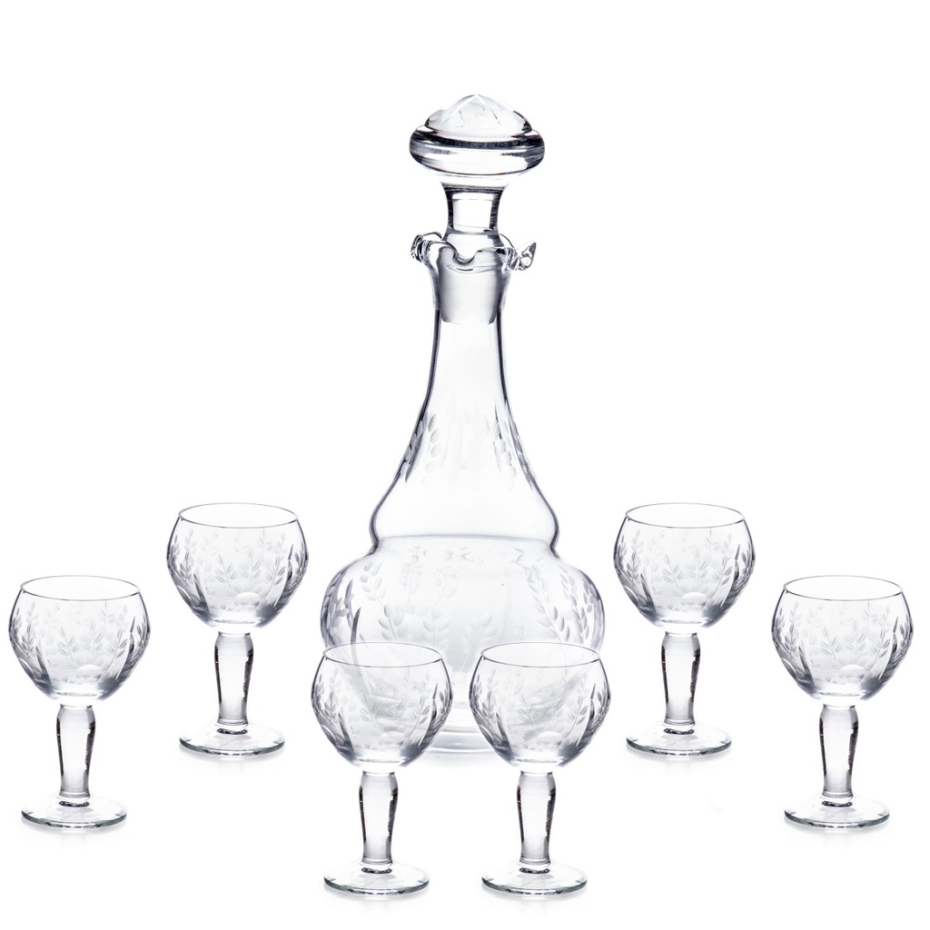 [LA-1821873] Likör Set Karaffe und 6 Gläser aus handgeschliffenem Glas