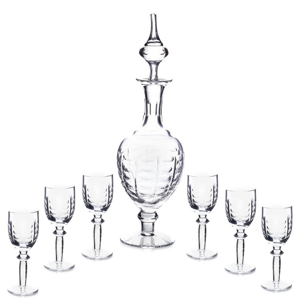 [LA-1821874] Likör Set Karaffe und 6 Gläser aus handgeschliffenem Glas