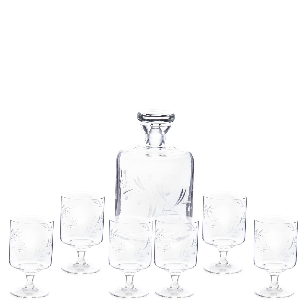[LA-1821876] Wein Set Karaffe und 6 Gläser aus handgeschliffenem Glas
