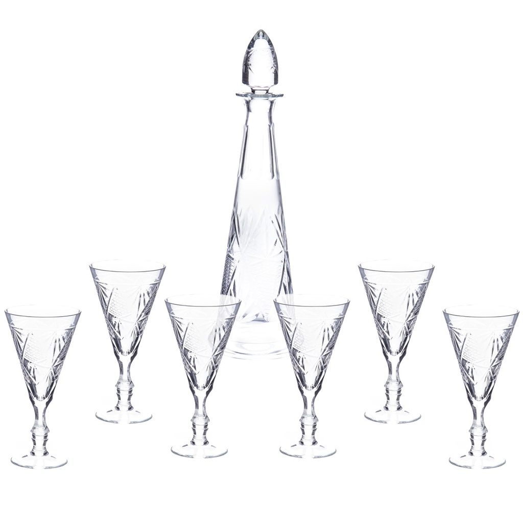 [LA-1821877] Wein Set Karaffe und 6 Gläser aus handgeschliffenem Glas