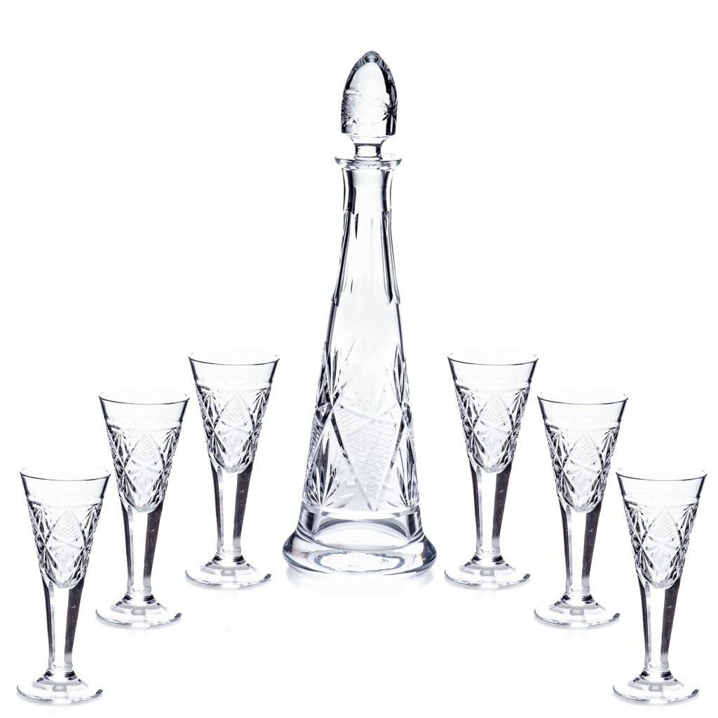 [LA-1821878] Likör Set Karaffe und 6 Gläser aus handgeschliffenem Glas