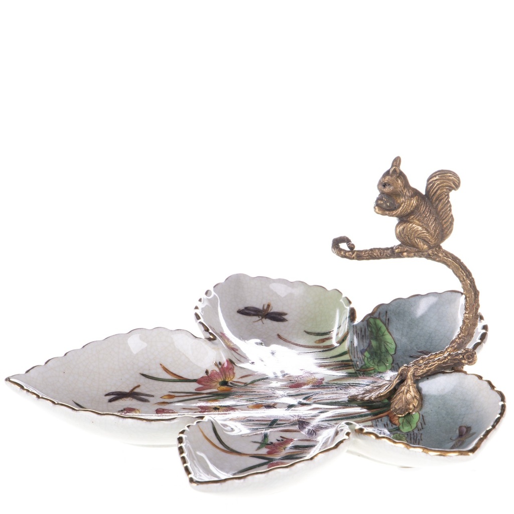 [LA-1821942] Porzellan mit Bronze Schale mit Eichhörnchen