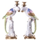 Porzellan mit Bronze Kerzenständer Papageien Set/2