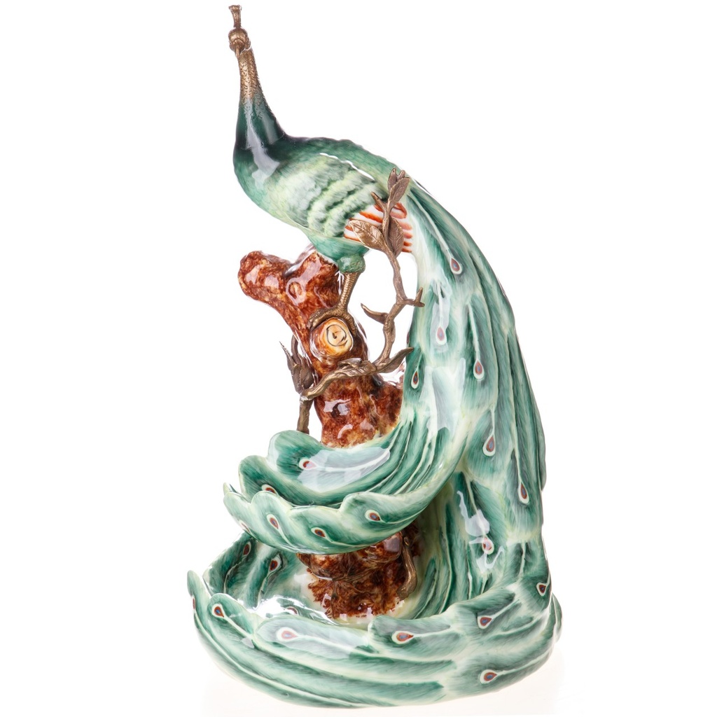 [LA-1822007] Porzellan mit Bronze Schale Pfau
