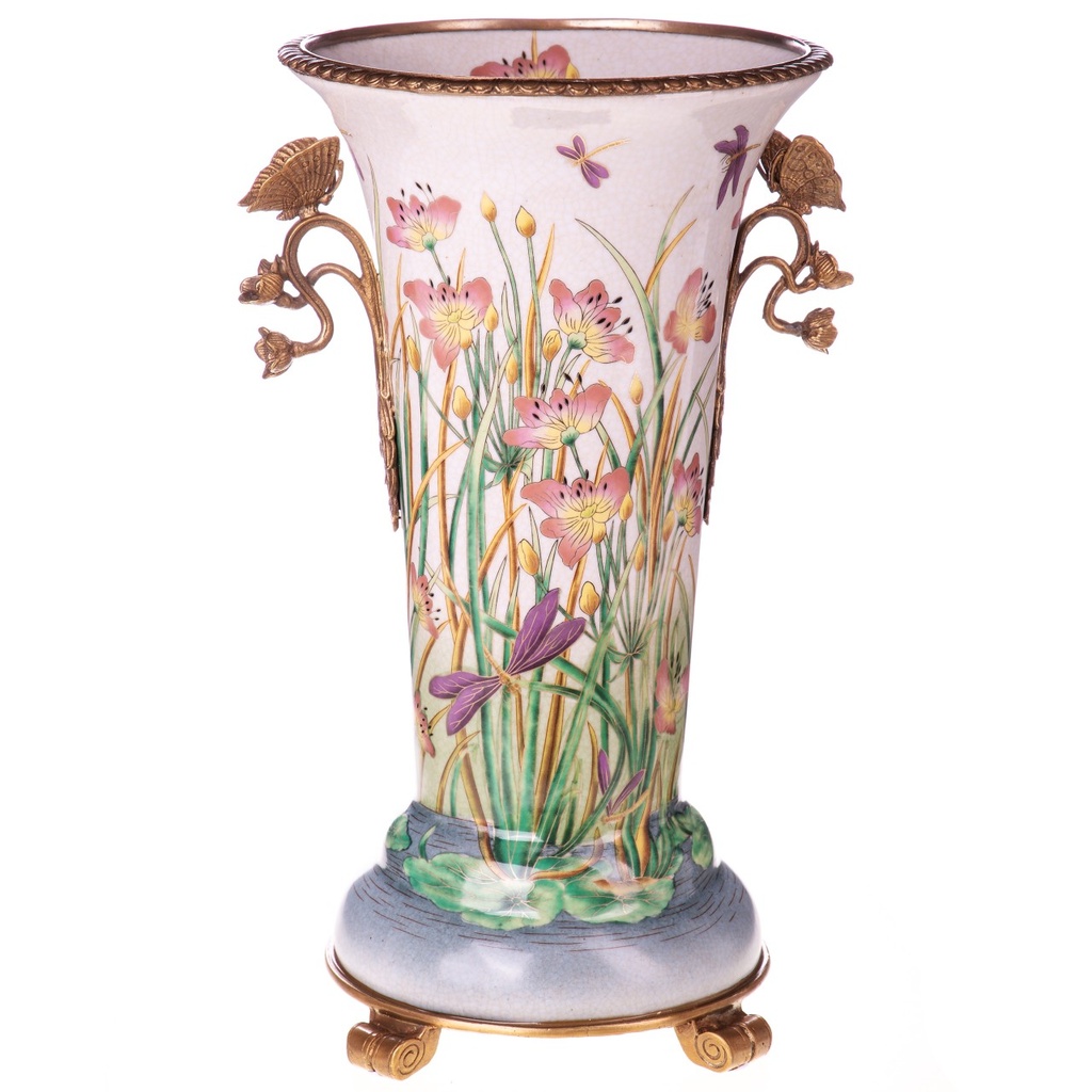 [LA-1822077] Porzellan mit Bronze Vase mit Schmetterlingen