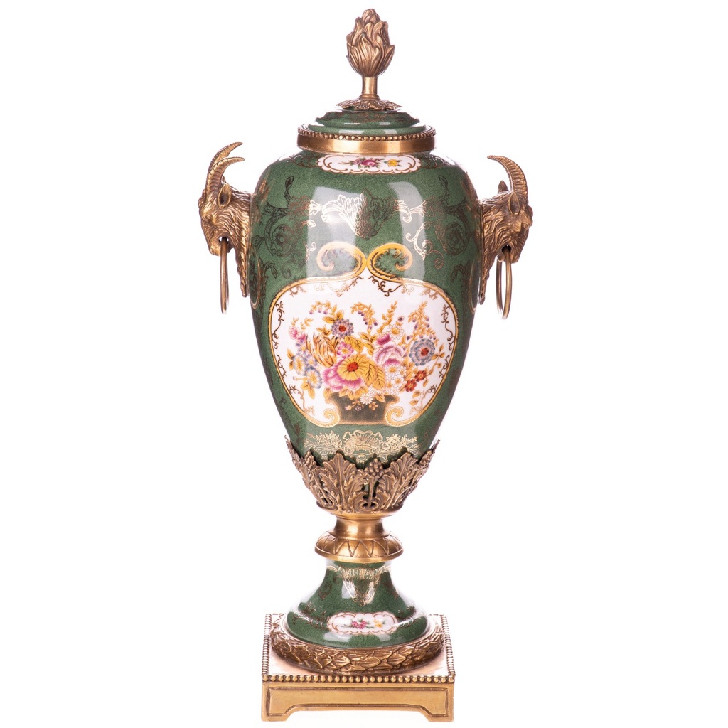 [LA-1822078] Porzellan mit Bronze Deckelvase / Kerzenständer