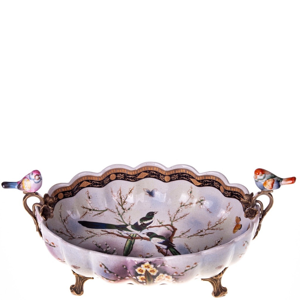 [LA-1822119] Porzellan mit Bronze Schale mit Vögeln