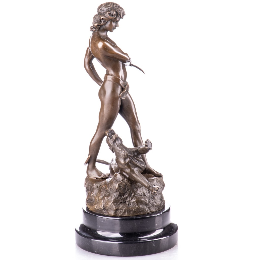 [LA-1822149] Bronzeskulptur Bronzefigur Junge mit Leopard nach Loys Potet