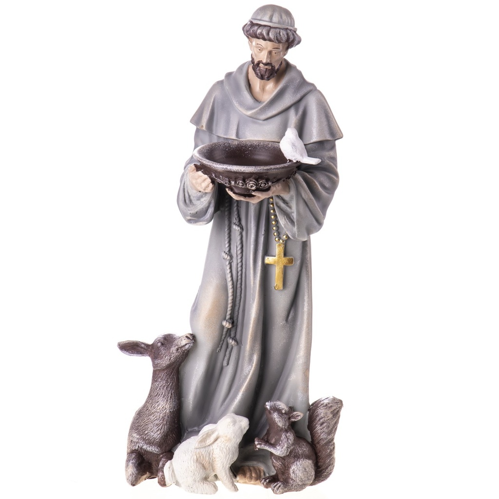 [LA-1822157] Polyresinfigur des Heiligen Franziskus mit Tieren
