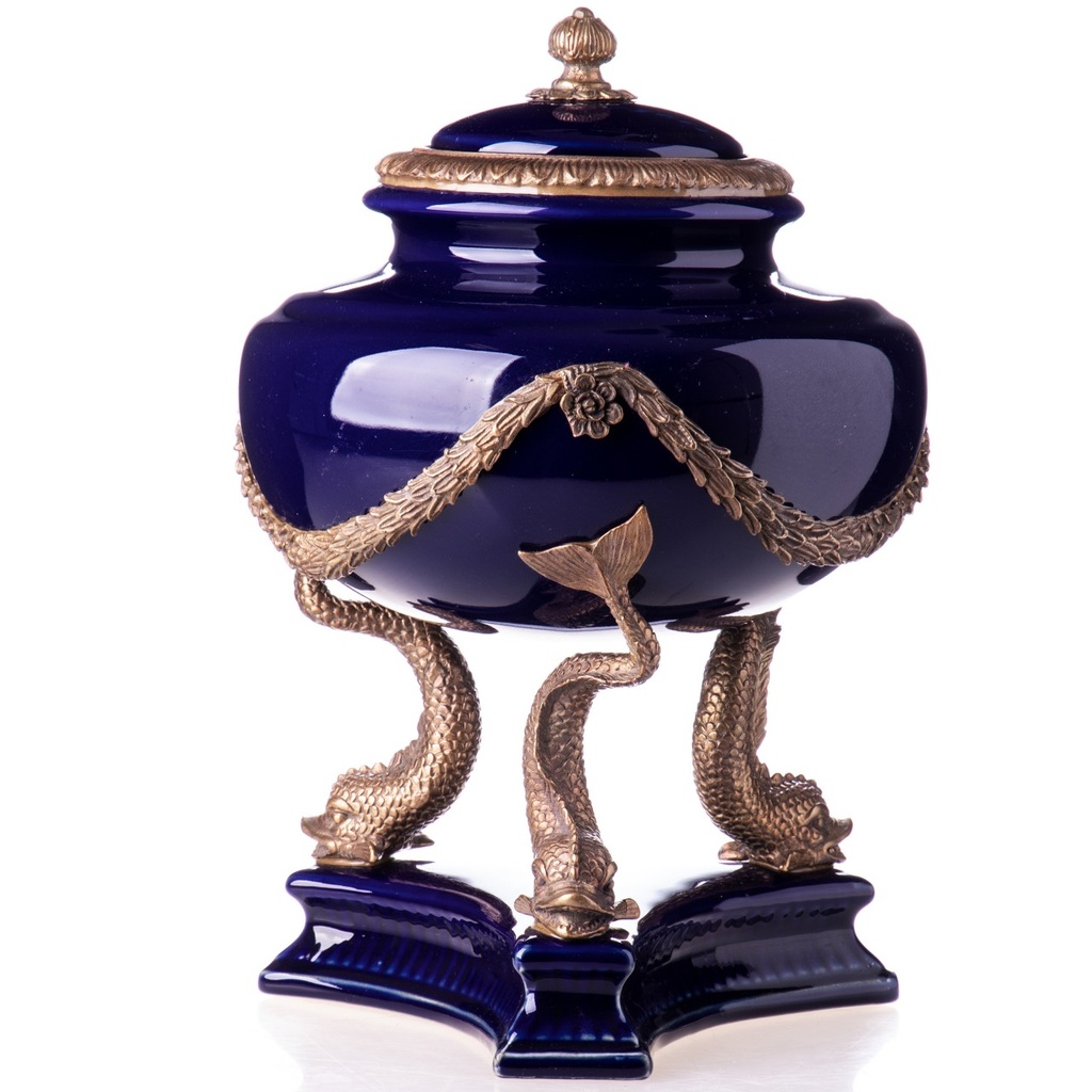 [LA-1822163] Porzellan mit Bronze Empire Stil Dose mit Delfinen
