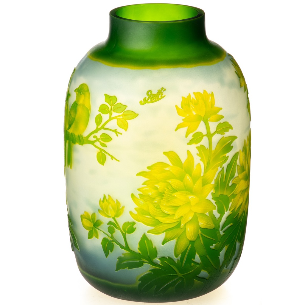 [LA-1822216] Handgefertigte Kameoglas Vase signiert Gallé und Tip