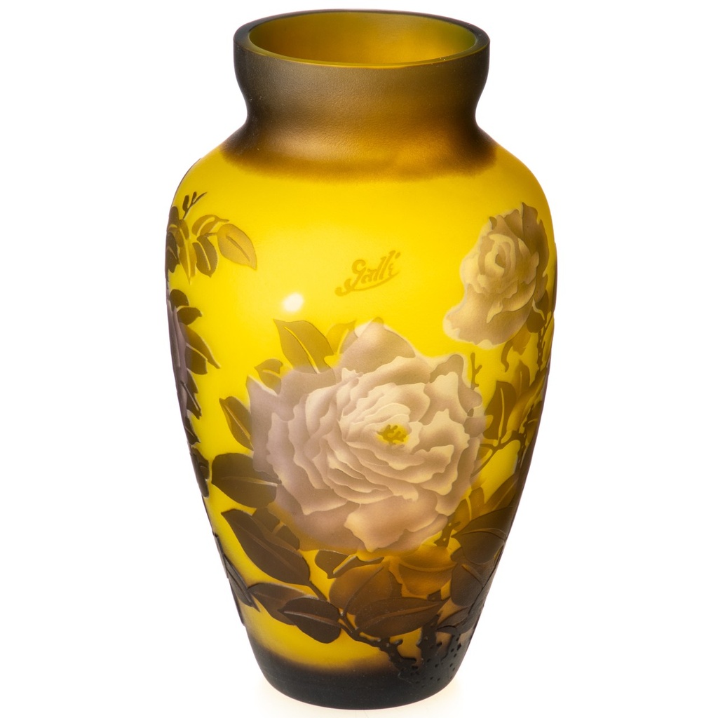 [LA-1822224] Handgefertigte Kameoglas Vase signiert Gallé und Tip