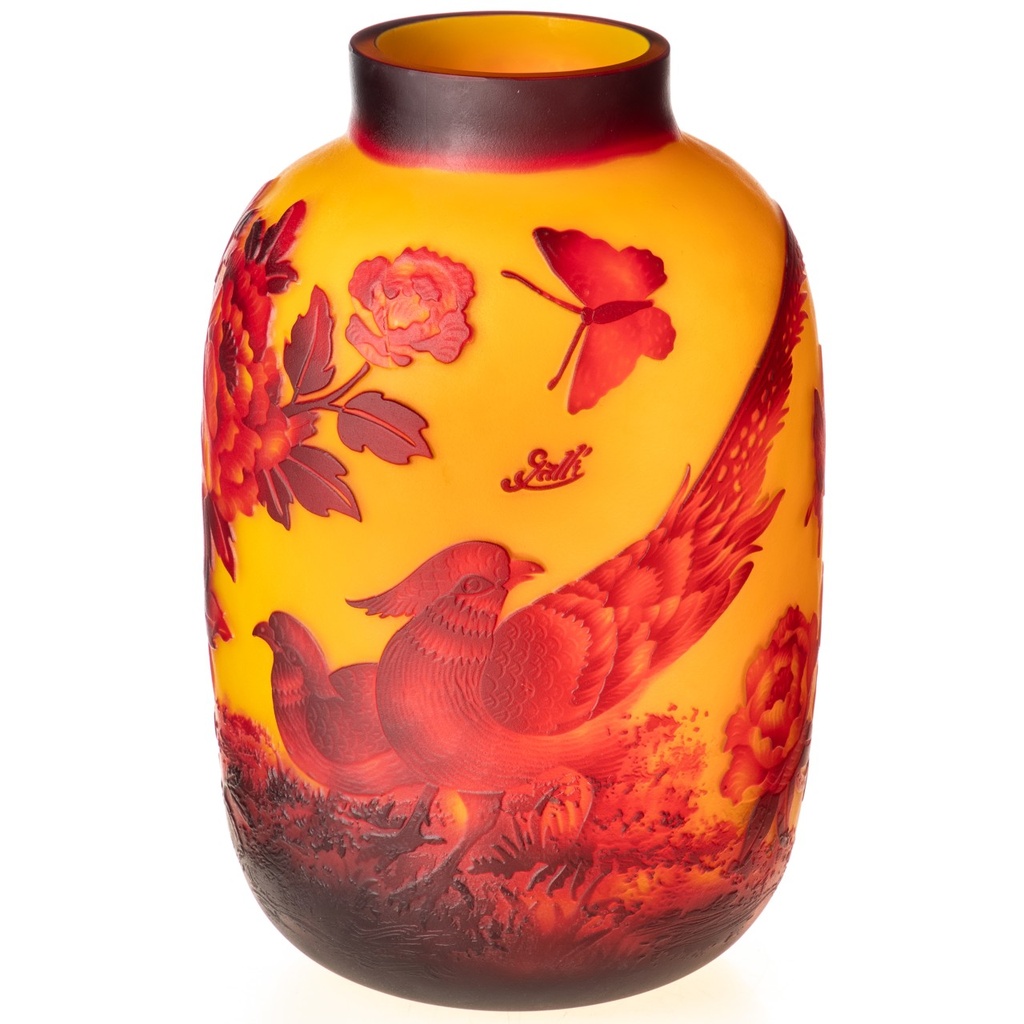 [LA-1822225] Handgefertigte Kameoglas Vase signiert Gallé und Tip