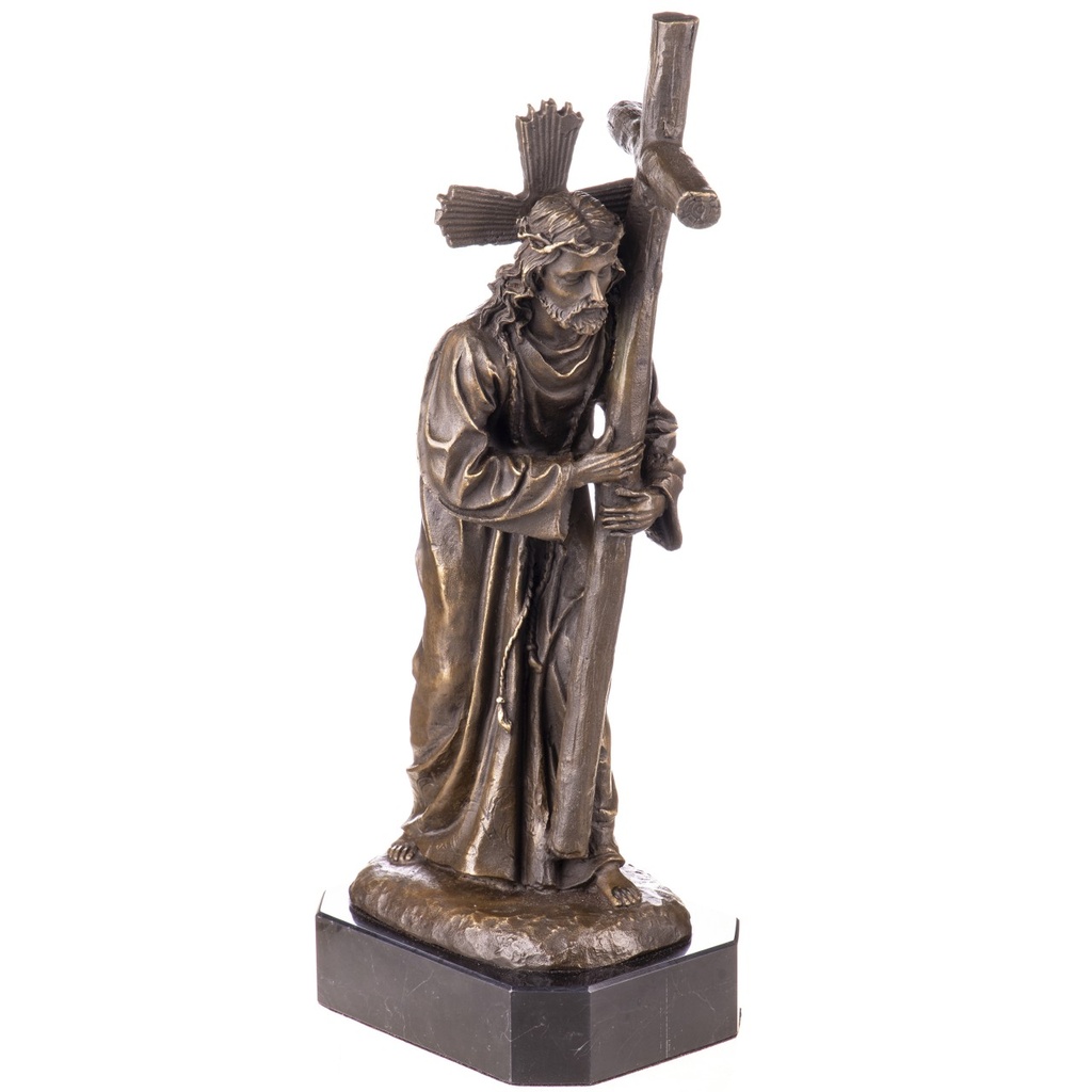 [LA-1822327] Bronzeskulptur Bronzefigur Jesus mit Kreuz