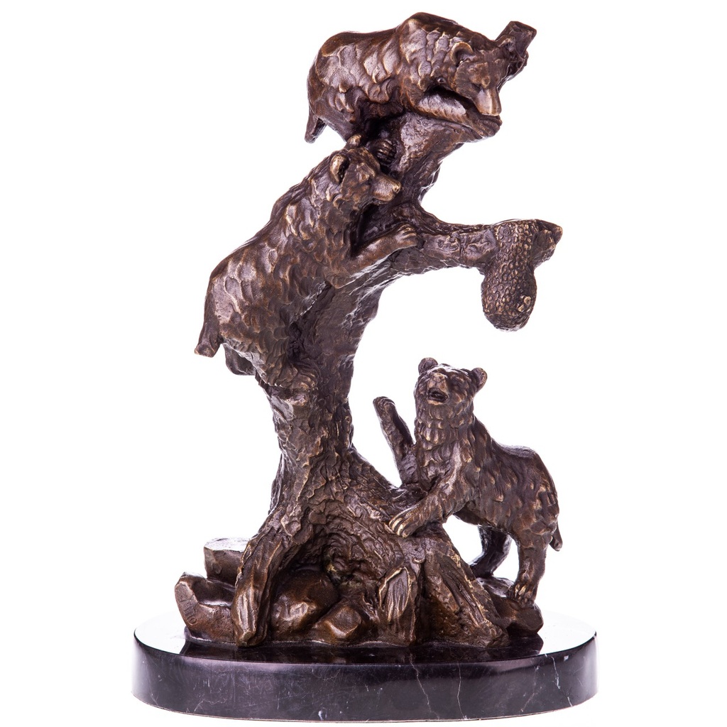 [LA-1822340] Bronzeskulptur Bronzefigur Bärenfamilie auf Baum
