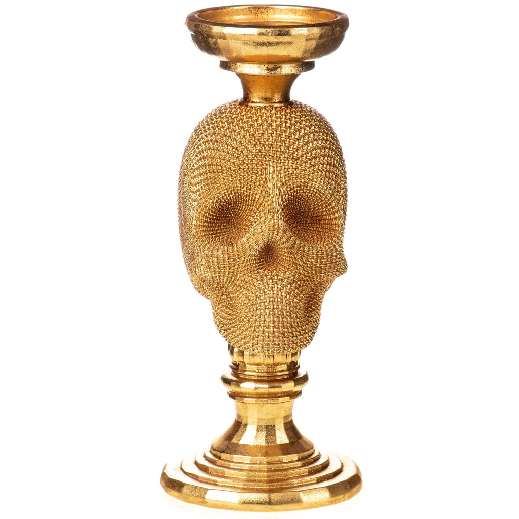 [LA-1822372] Polyresinfigur Kerzenständer Totenkopf