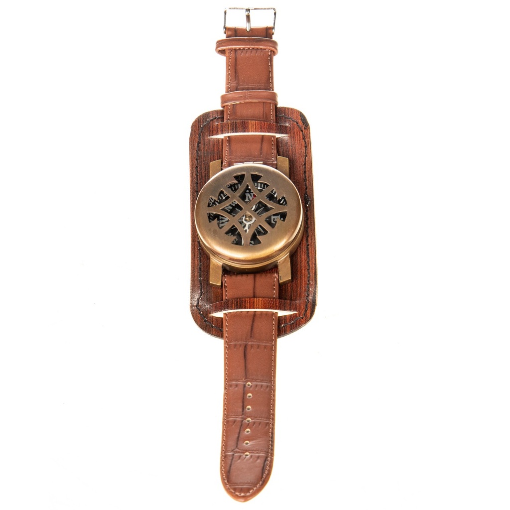 [LA-1822393] Messing Kompass mit Lederarmband