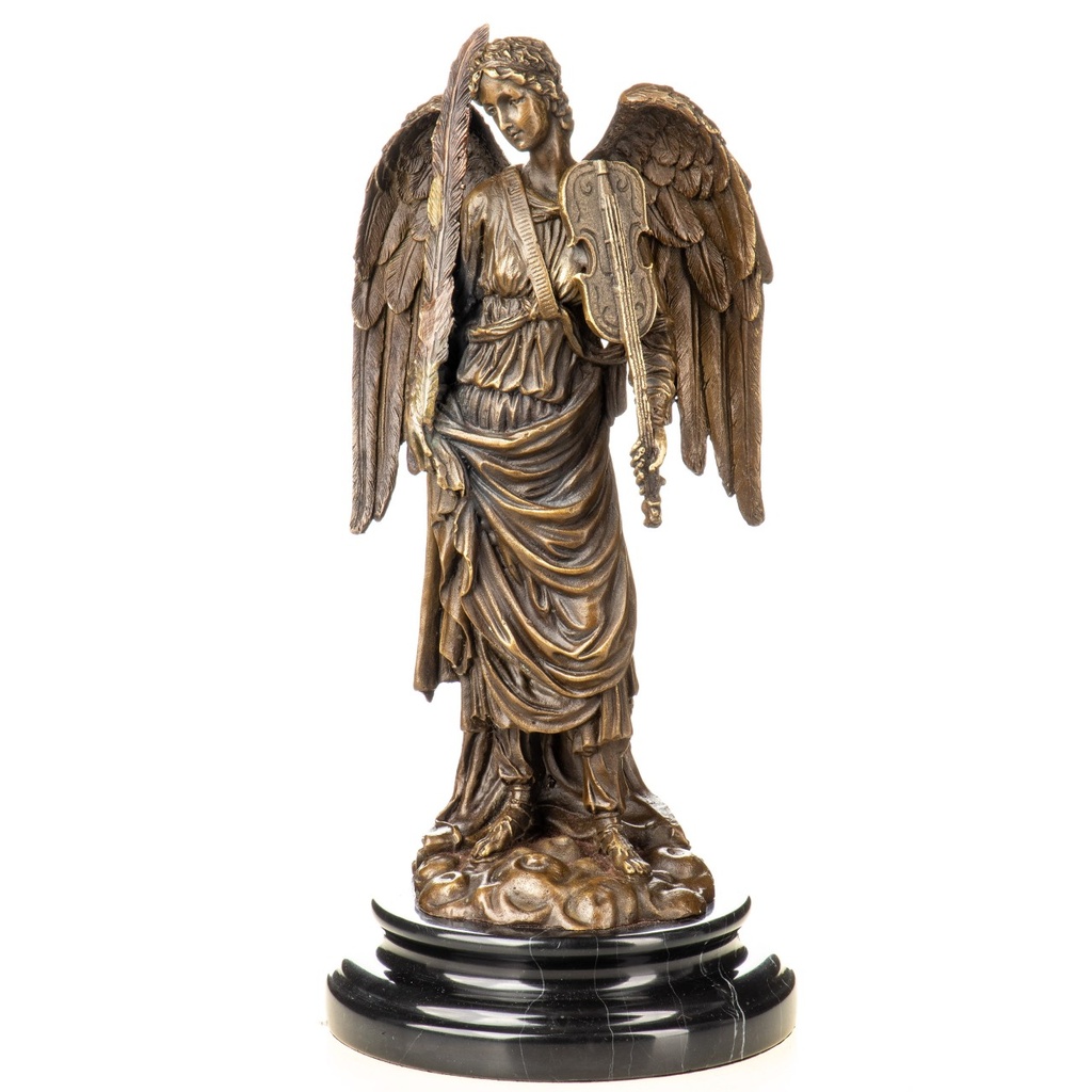 [LA-1822402] Bronzeskulptur Bronzefigur Engel mit Violine und Feder