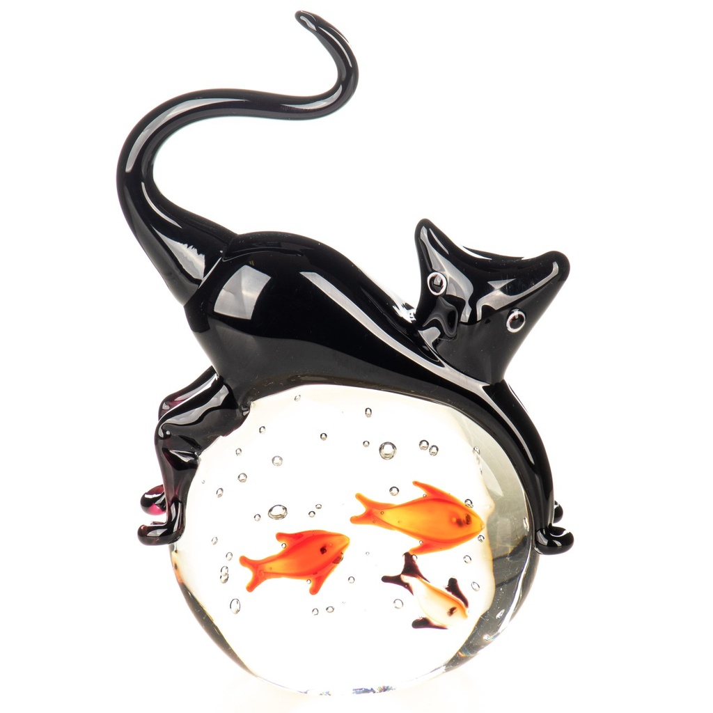 [LA-1822413] Murano-Stil Glas Katze mit Goldfischen