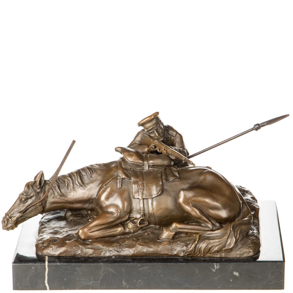 [LA-1822440] Bronzeskulptur Bronzefigur Soldat mit Pferd