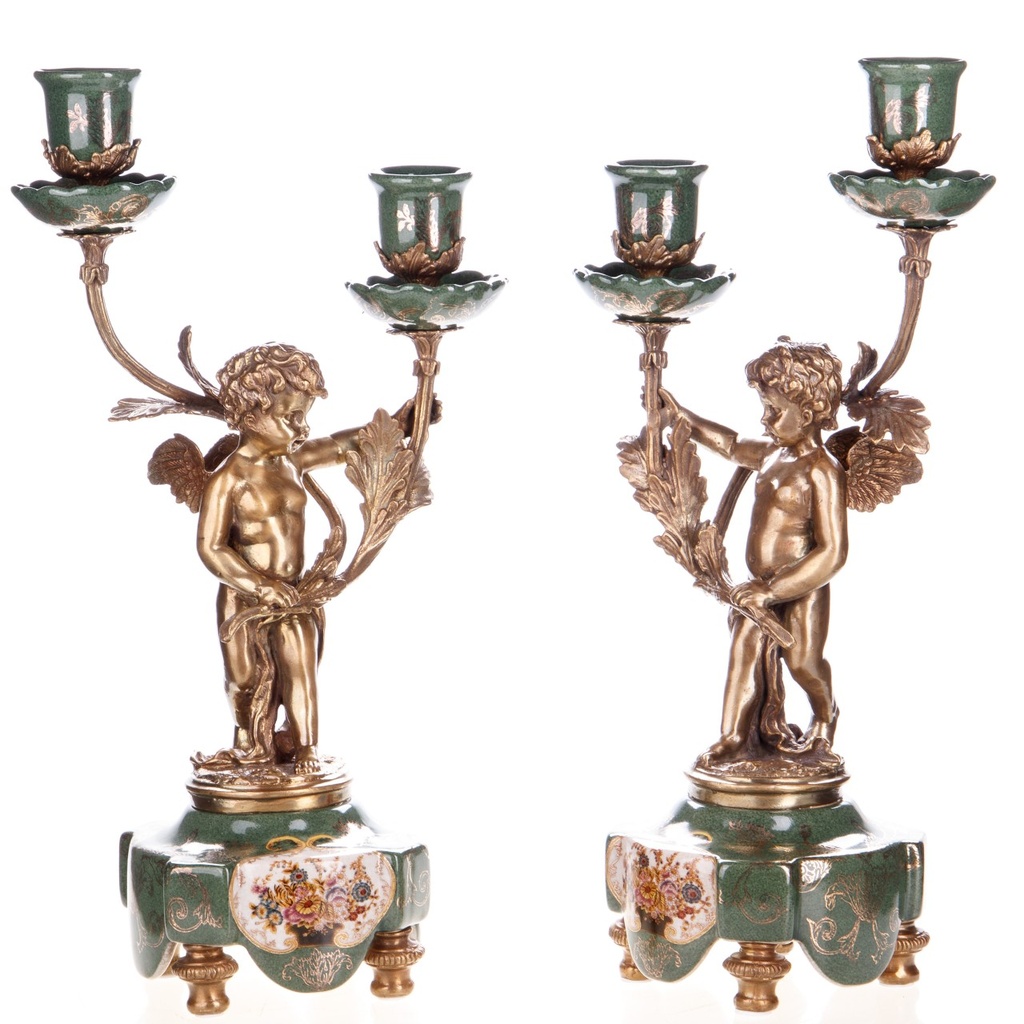 [LA-1822467] Porzellan mit Bronze Kerzenständer mit Engel Set/2