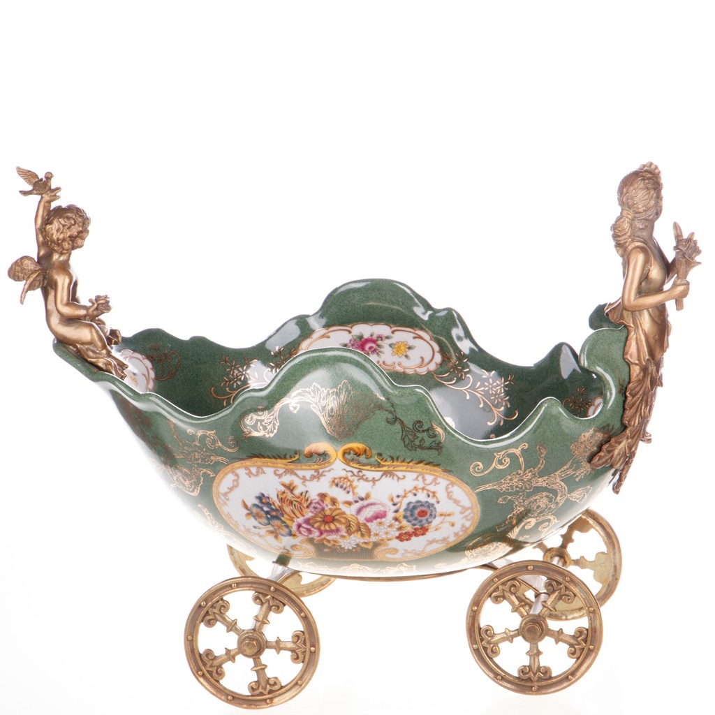 [LA-1822469] Porzellan mit Bronze Schale Kutsche mit Frau und Engel