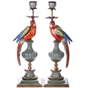 Porzellan mit Bronze Kerzenständer Papageien Set/2