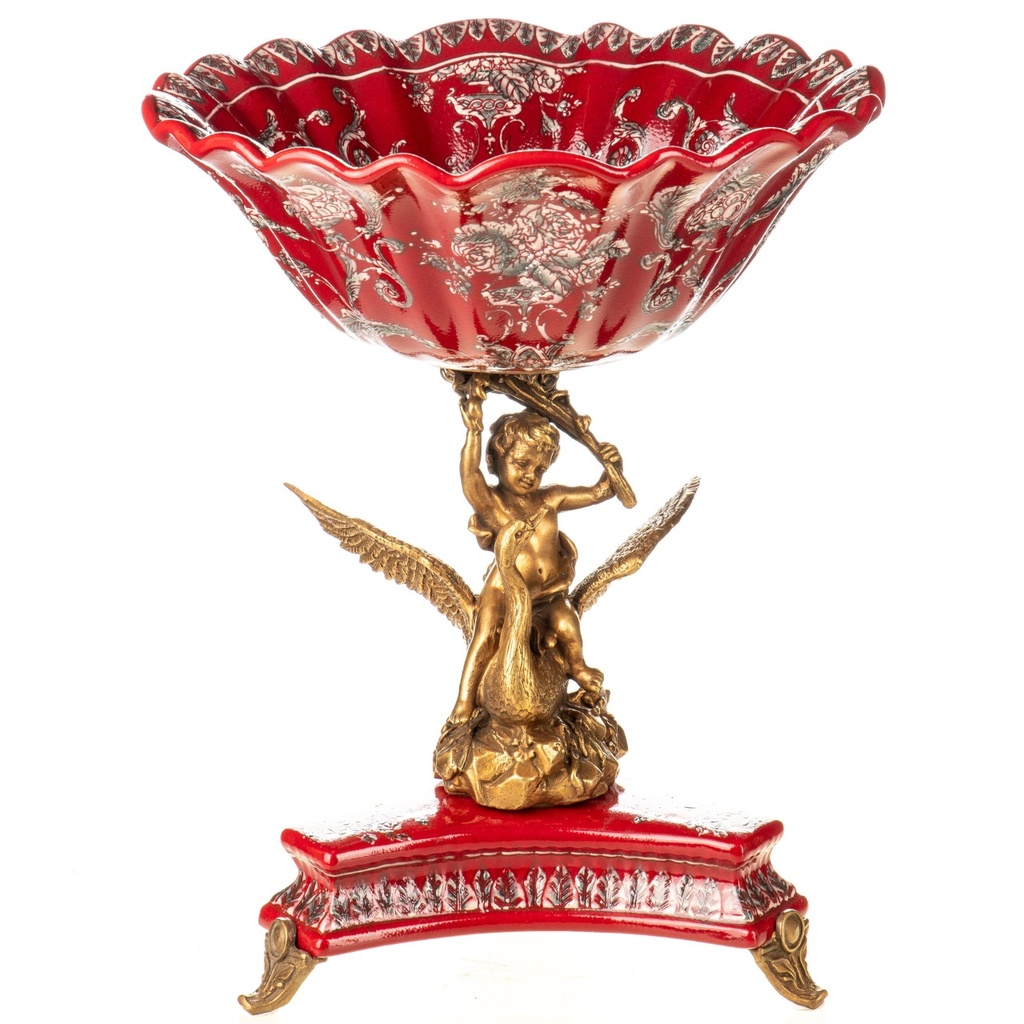 [LA-1822527] Porzellan mit Bronze Schale mit Jungen auf Schwan