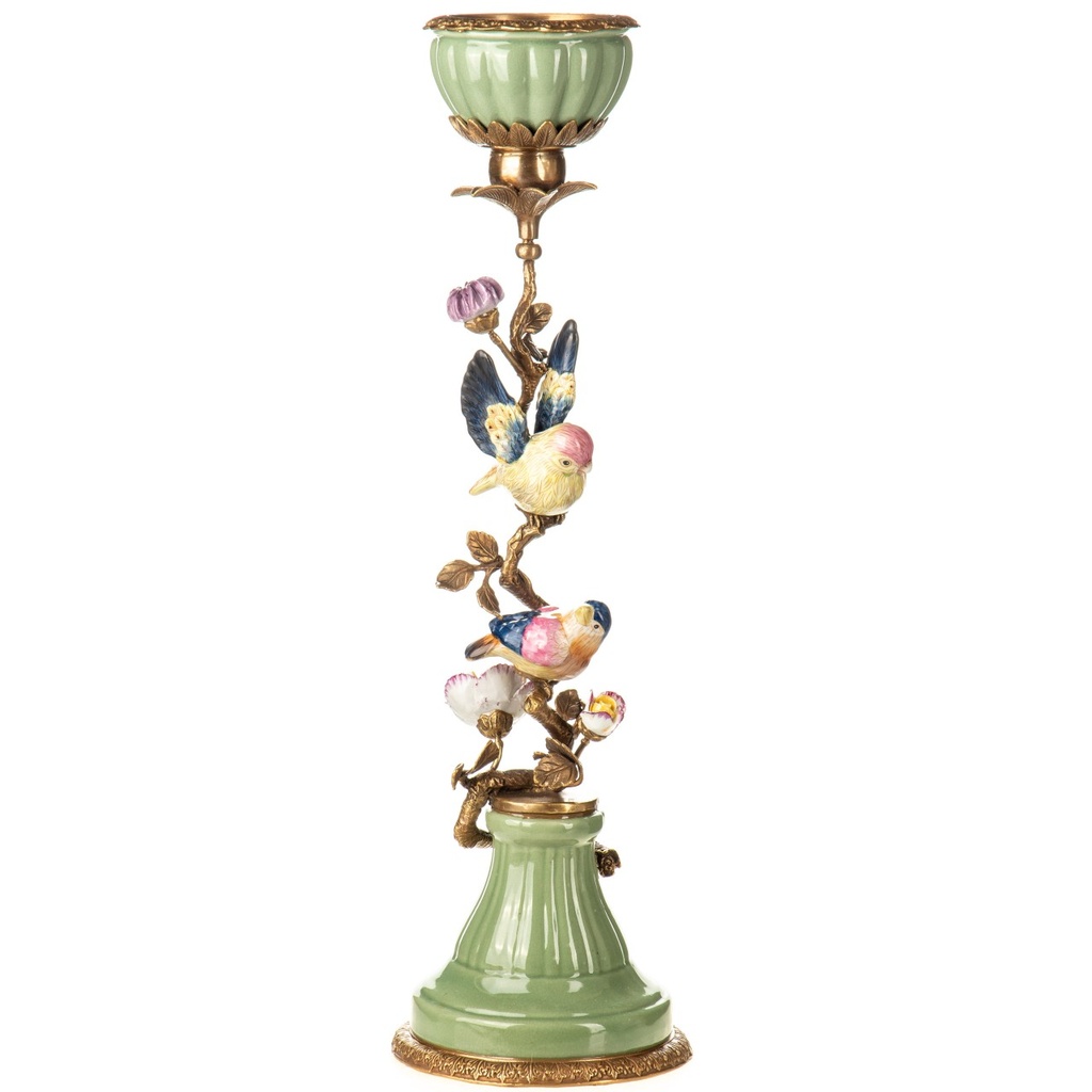 [LA-1822531] Porzellan mit Bronze Kerzenständer mit Vögeln