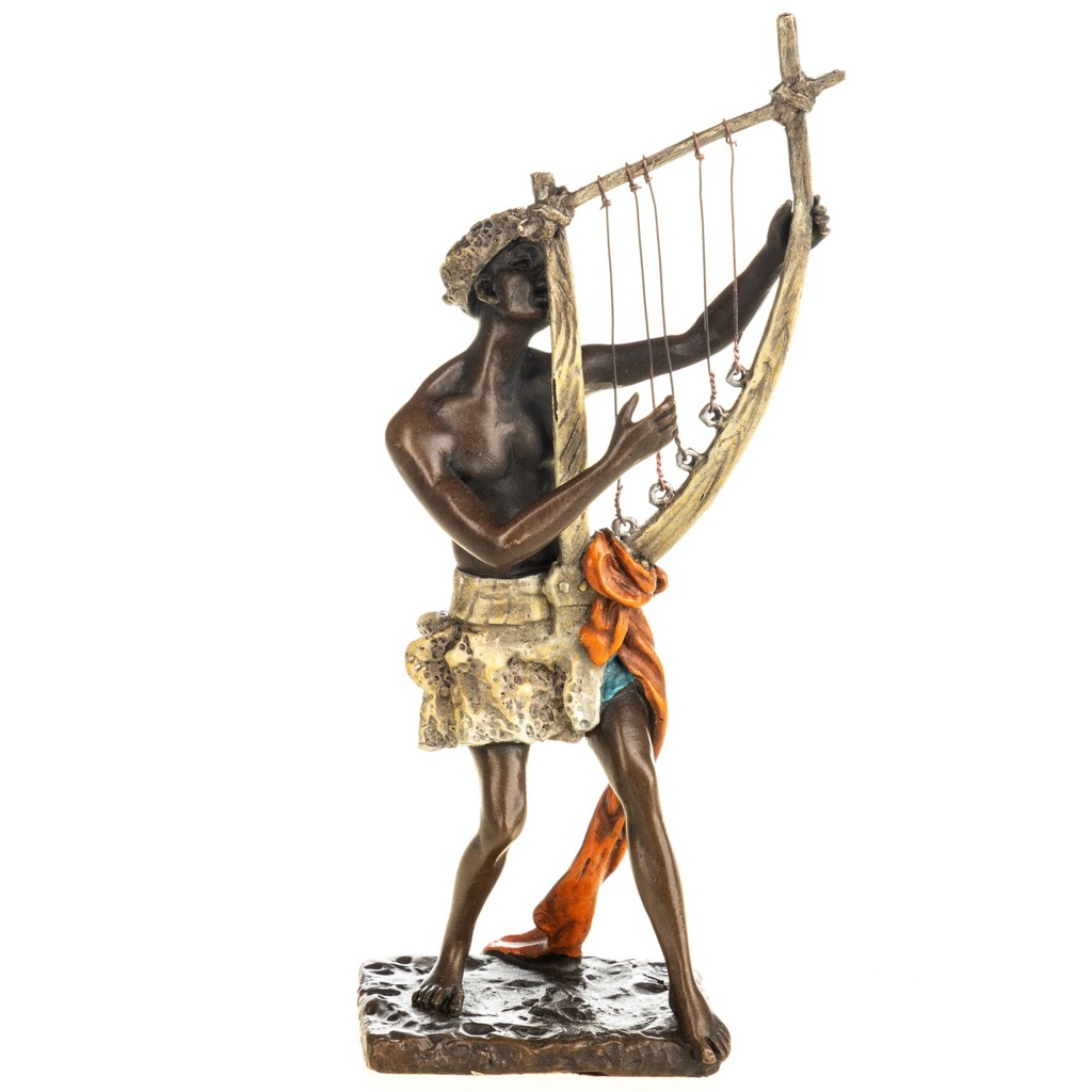 [LA-1822542] Farbige Bronzefigur Wiener Art Arabischer Musiker mit Harfe