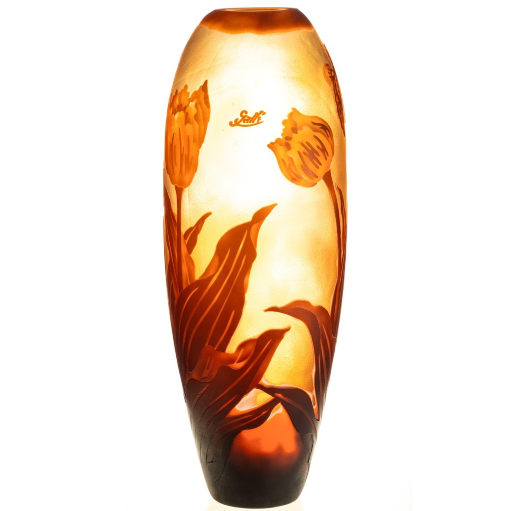 [LA-1822573] Handgefertigte Kameoglas Vase signiert Gallé und Tip
