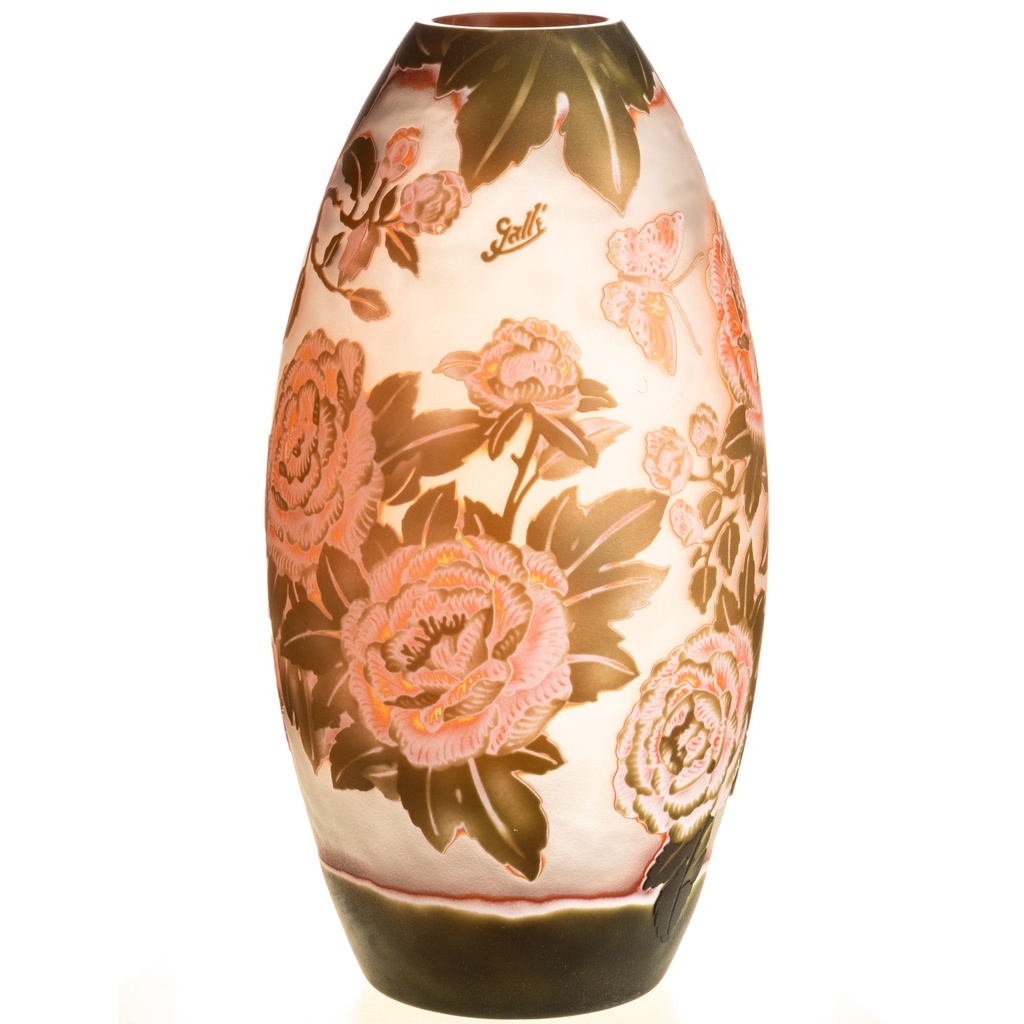 [LA-1822576] Handgefertigte Kameoglas Vase signiert Gallé und Tip