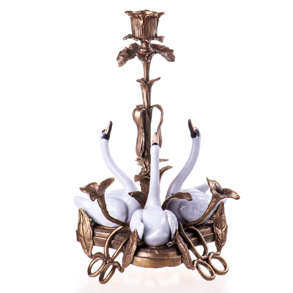 [LA-1822623] Porzellan mit Bronze Kerzenständer mit Schwänen