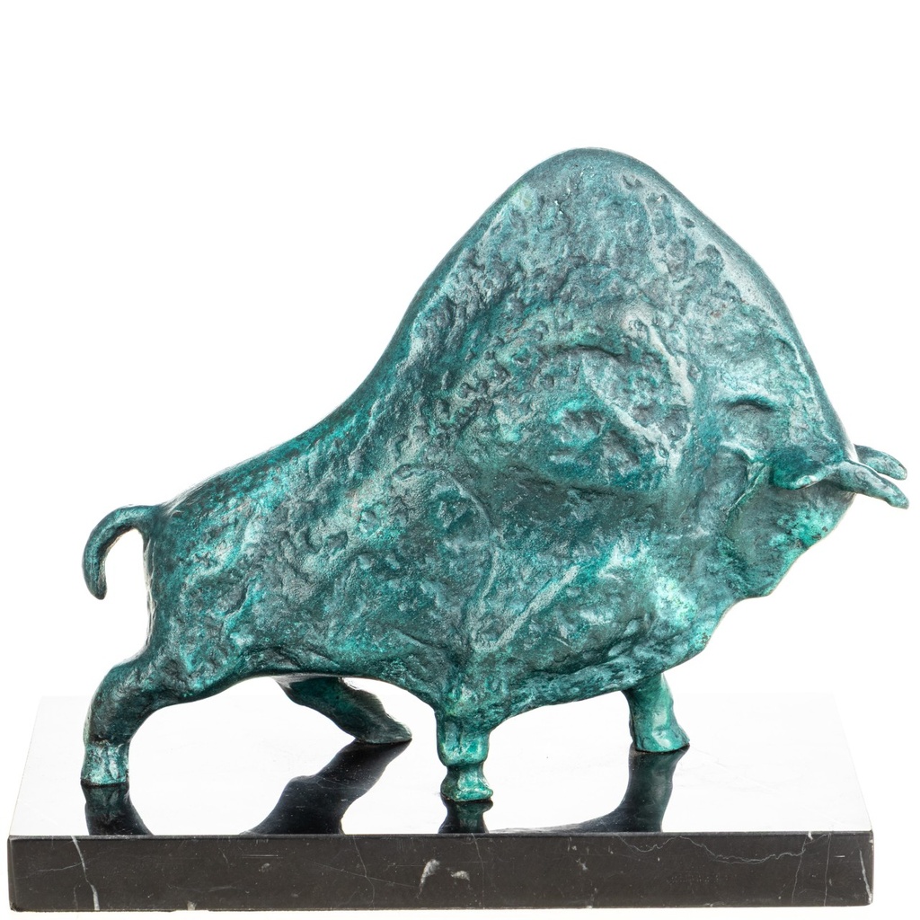 [LA-1822675] Grün Patinierte Bronzefigur Abstrakter Stier