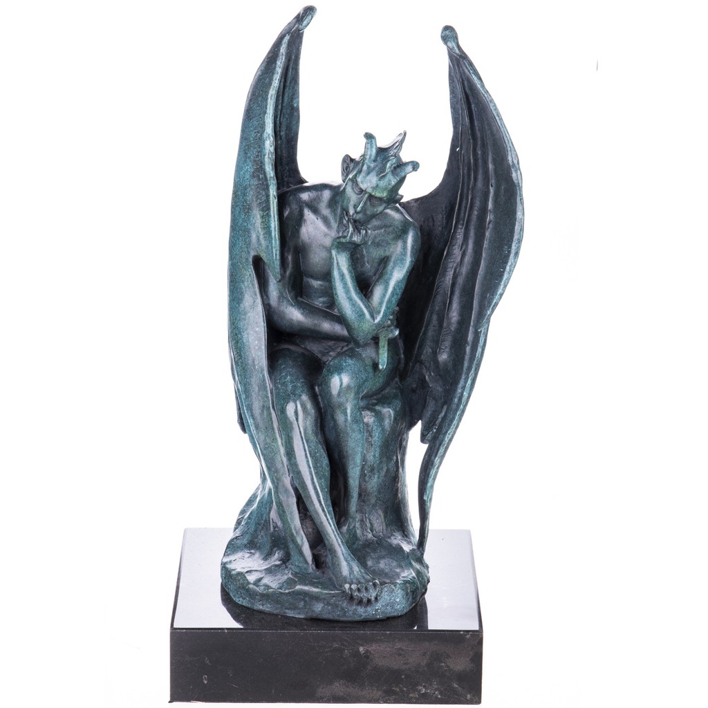 [LA-1822688] Bronzeskulptur Bronzefigur Teufel mit Grüner Patina