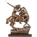 Bronzeskulptur Bronzefigur Kriegerin auf Pferd mit Raubkatze