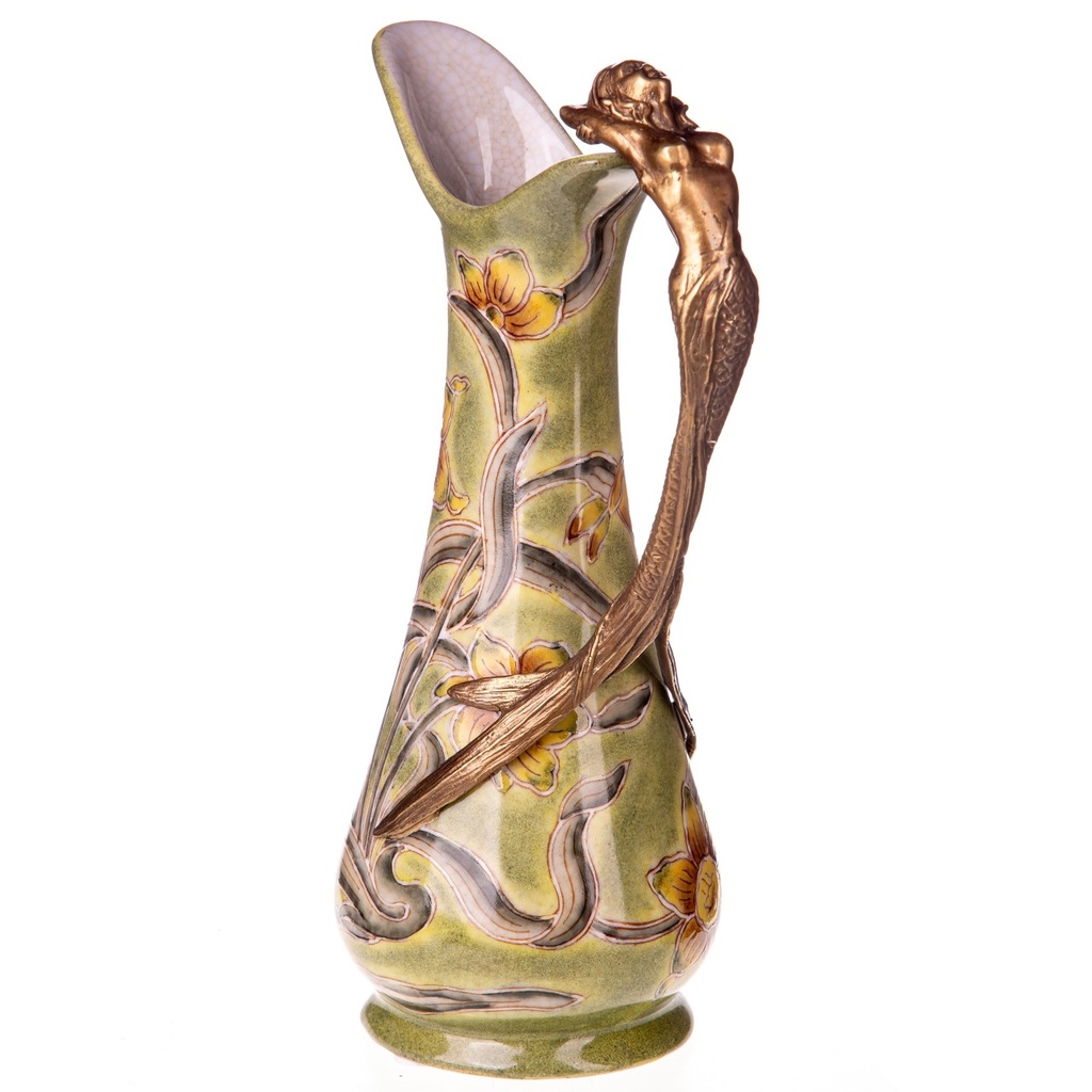 [LA-1822705] Porzellan mit Bronze Jugendstil Karaffe mit Nixe