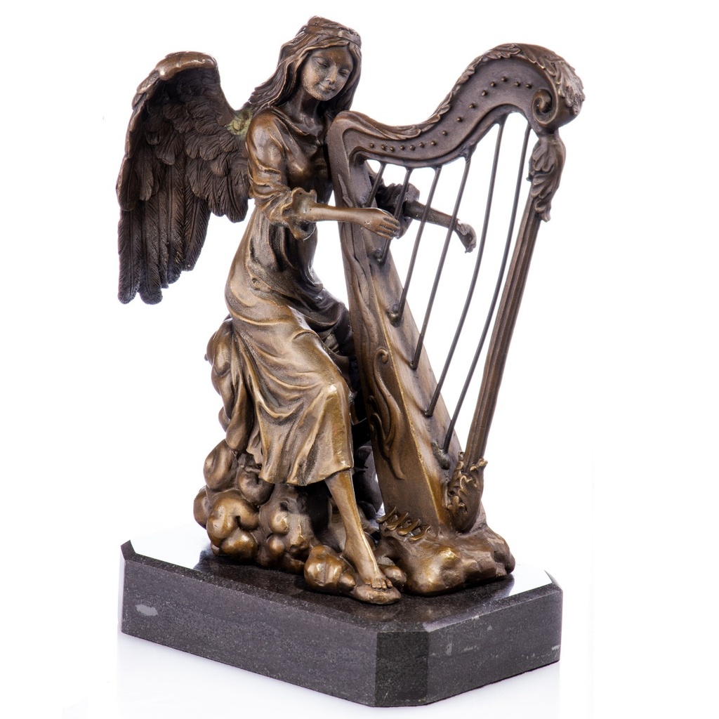[LA-1822709] Bronzeskulptur Bronzefigur Engel mit Harfe