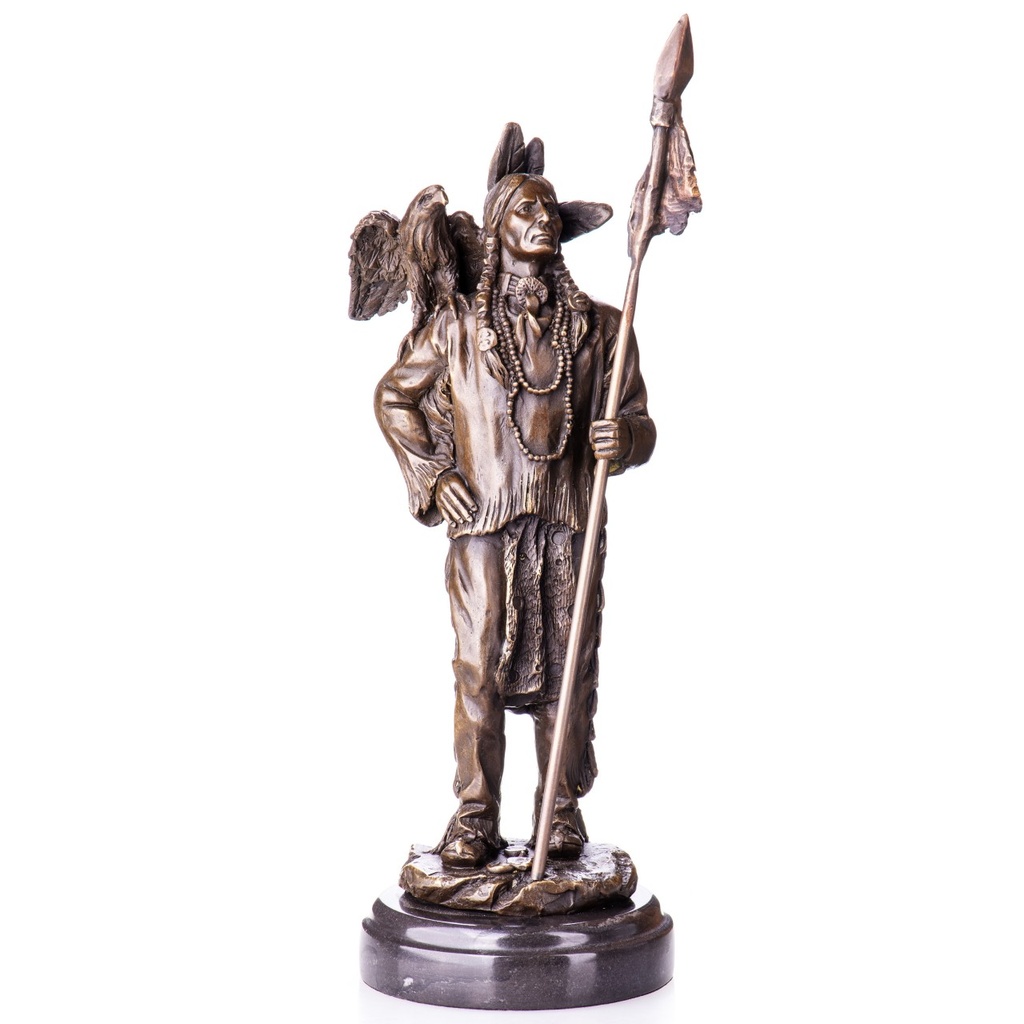 [LA-1822713] Western Bronzefigur Indianer mit Adler und Speer