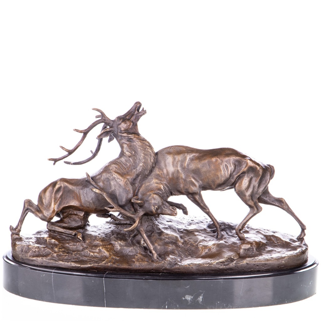 [LA-1822725] Bronzeskulptur Bronzefigur Kämpfende Hirsche