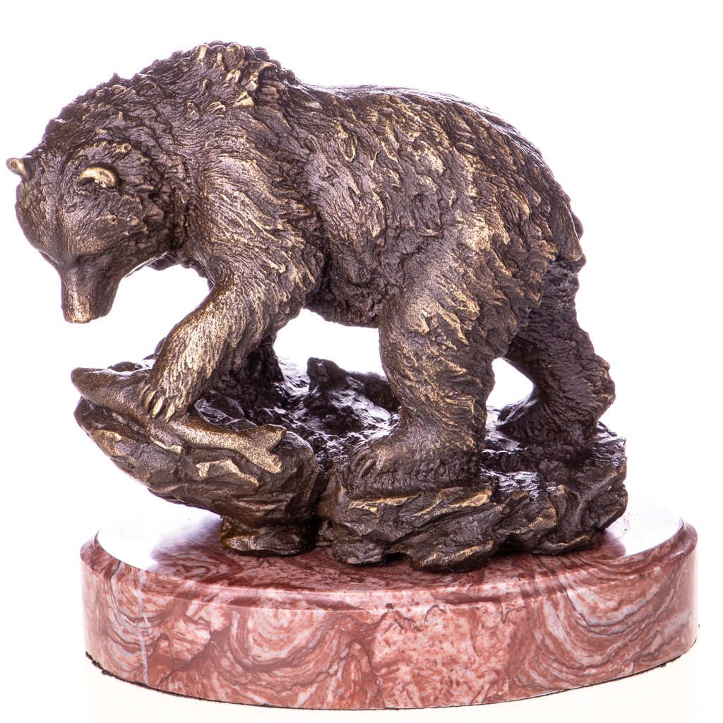 [LA-1822745] Bronzeskulptur Bronzefigur Bär mit Fisch