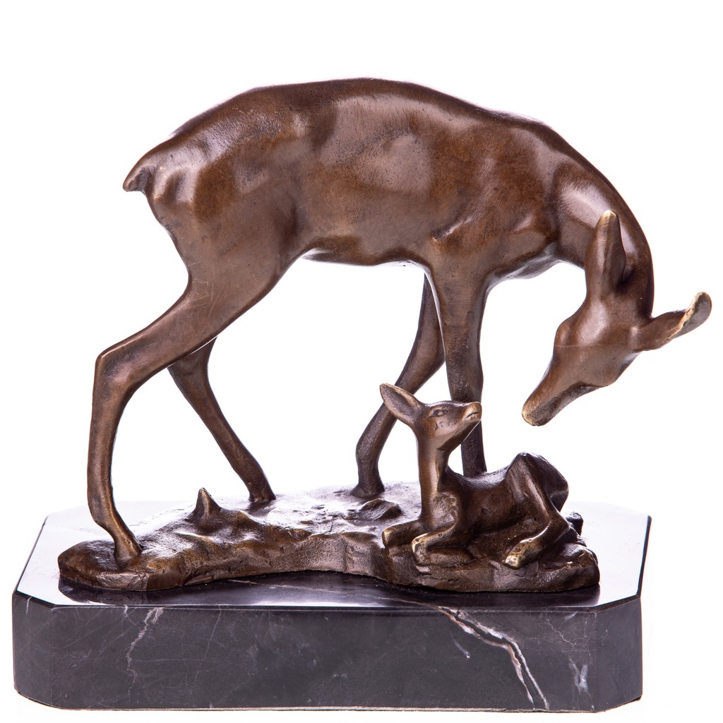 [LA-1822751] Bronzeskulptur Bronzefigur Reh mit Kitz