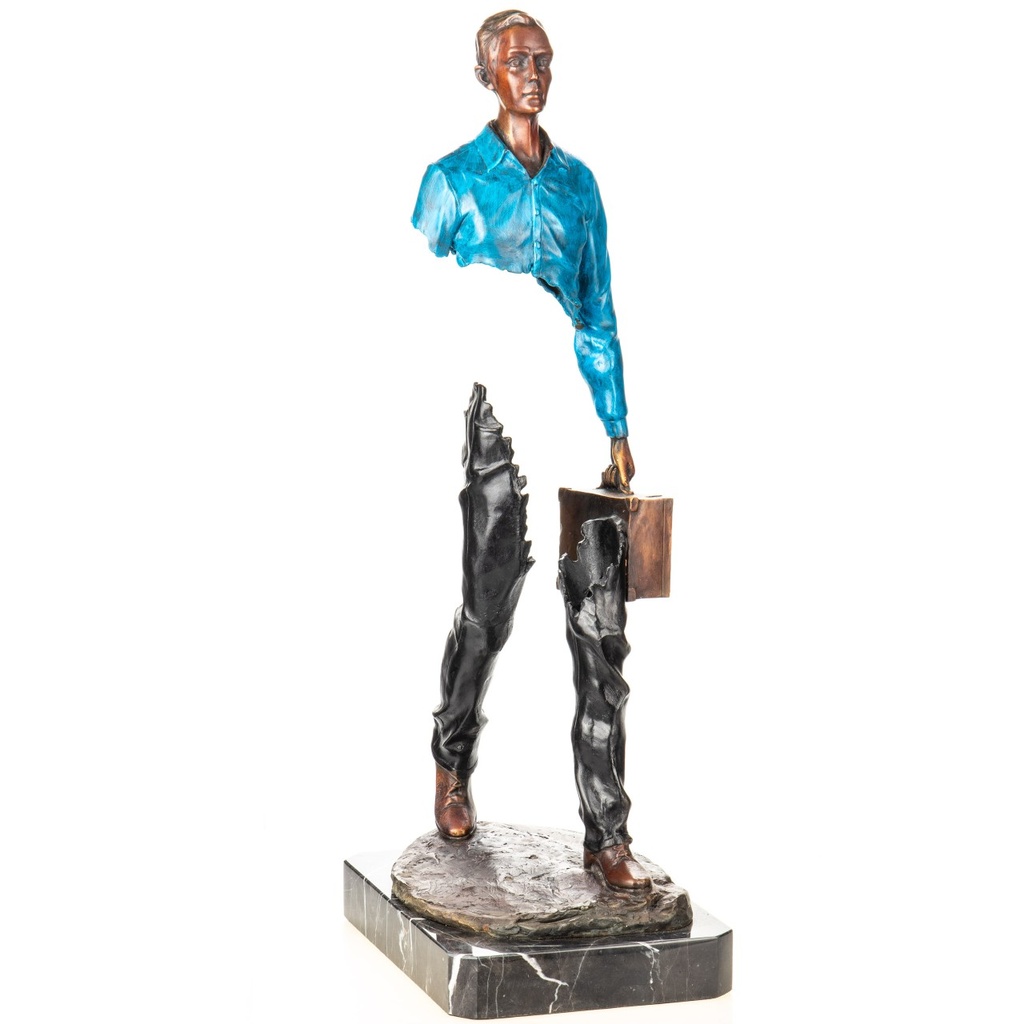 [LA-1822755] Farbige Bronzefigur Mann mit Koffer Modern