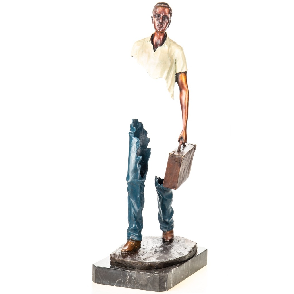 [LA-1822756] Farbige Bronzefigur Mann mit Koffer Modern