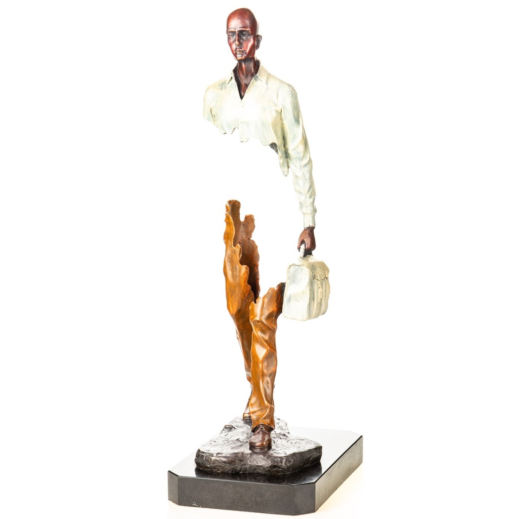 [LA-1822757] Farbige Bronzefigur Mann mit Koffer Modern