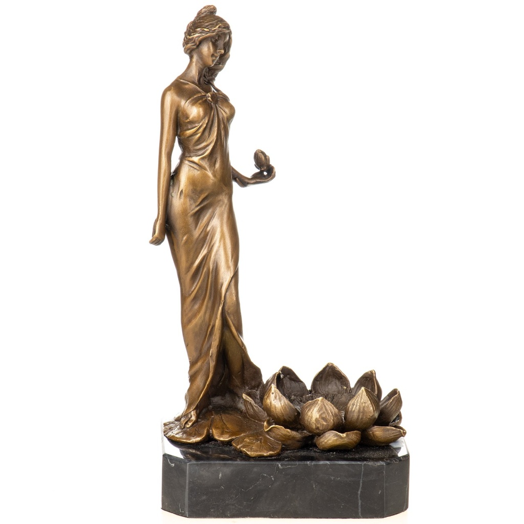 [LA-1822773] Bronzeskulptur Bronzefigur Frau mit Blumen