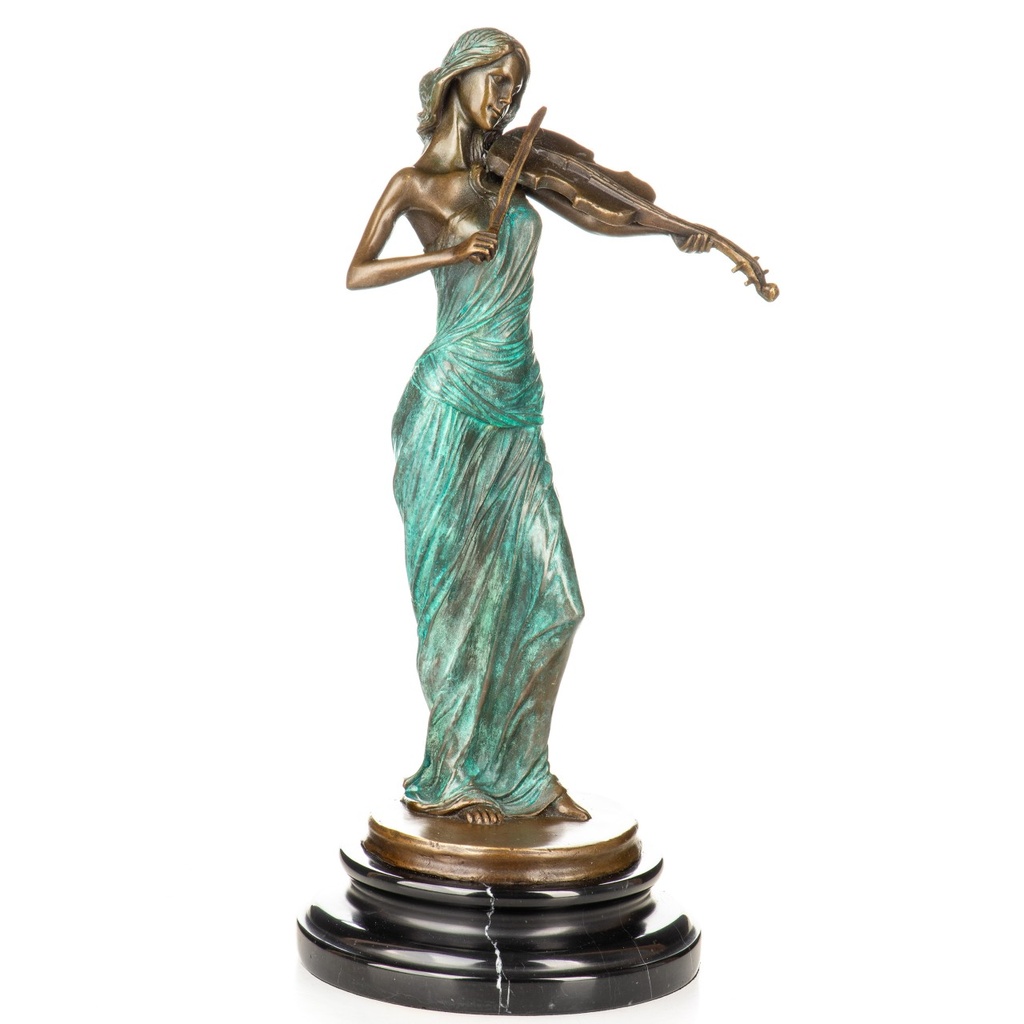 [LA-1822775] Farbige Bronzefigur Geigerin