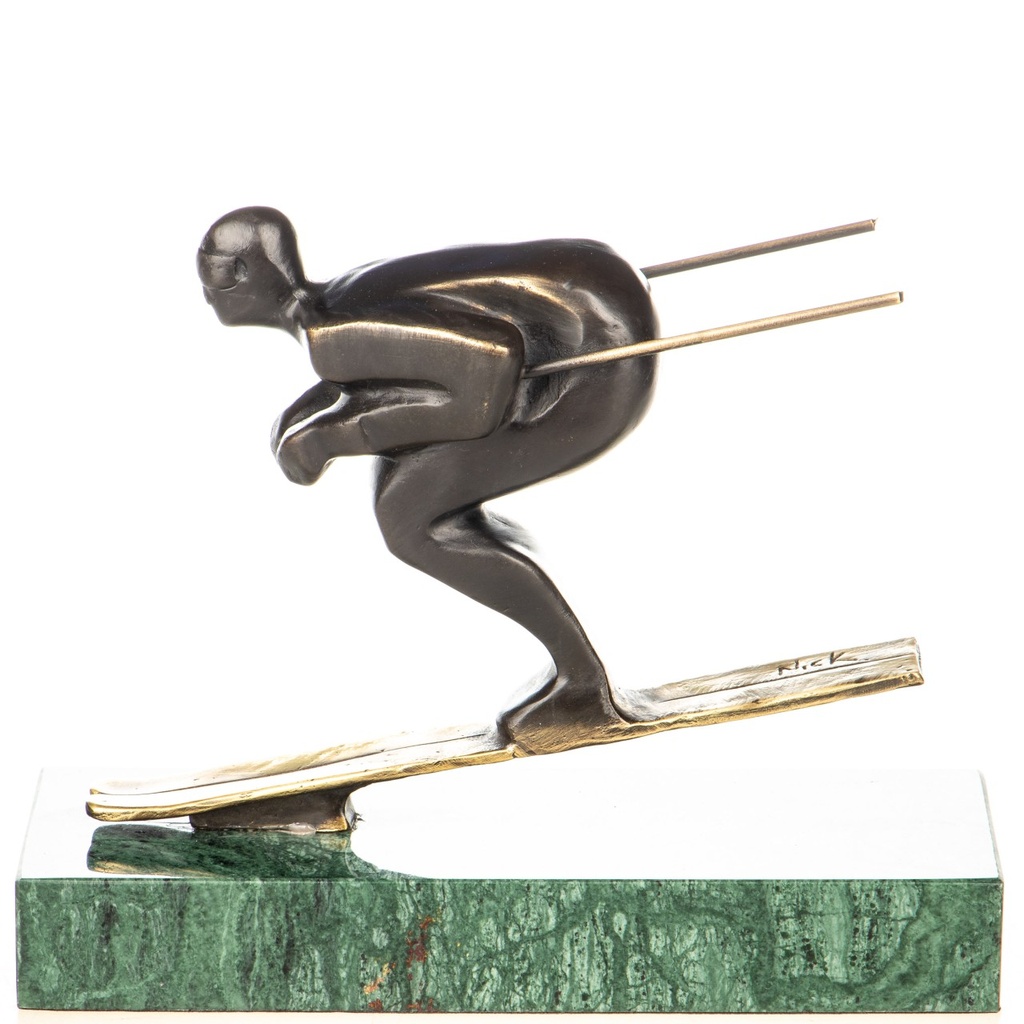 [LA-1822776] Moderne Bronzefigur Skifahrer